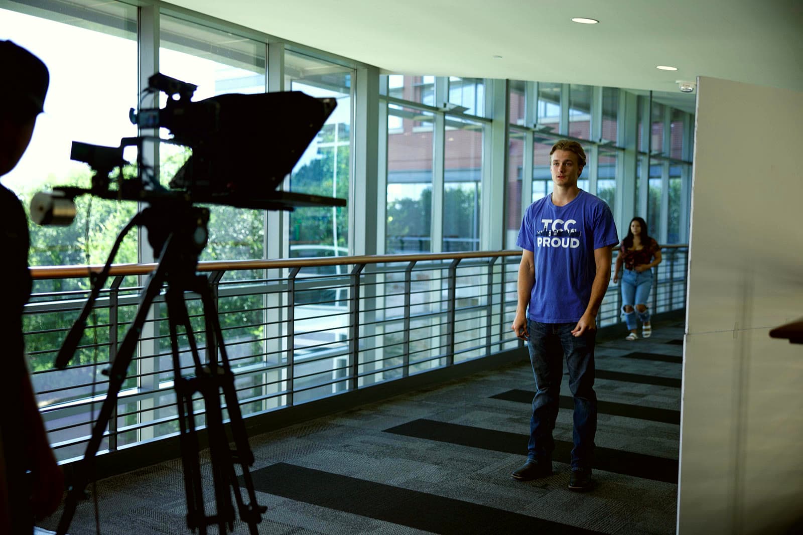 A Tarrant County College student filmed for a campus recruitment piece