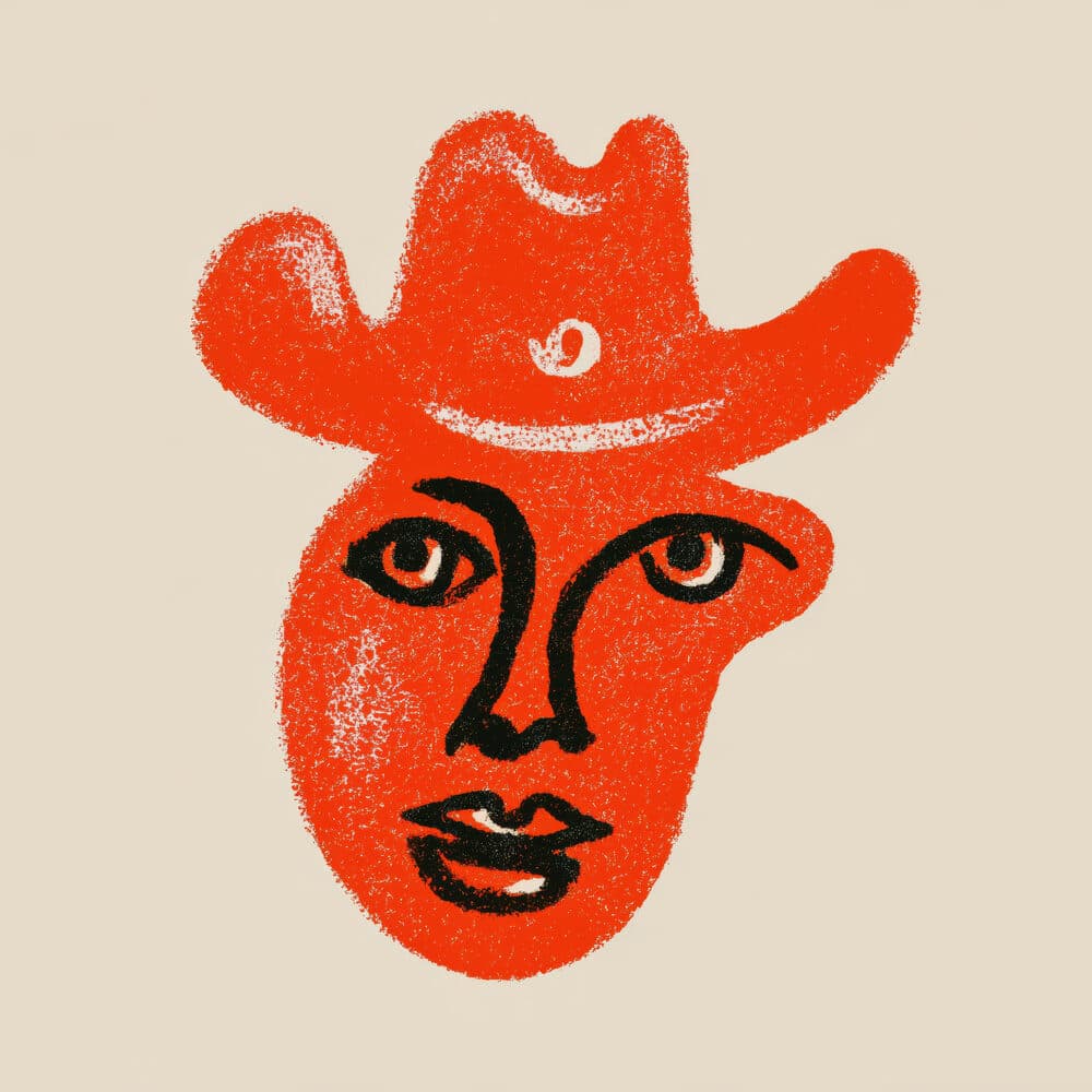 Big Screen Studios art print: a stylized cowboy face beneath a wide-brim hat.