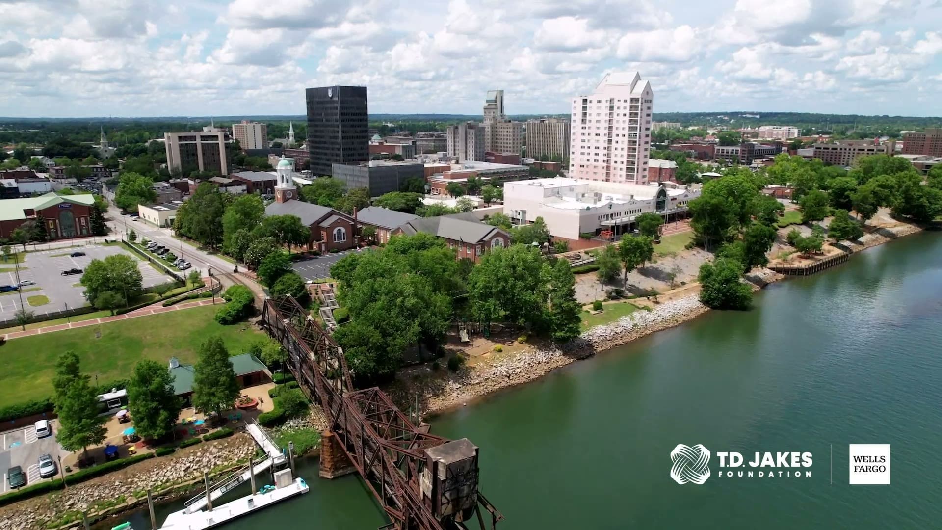 Aerial of the Augusta, Georgia riverfront