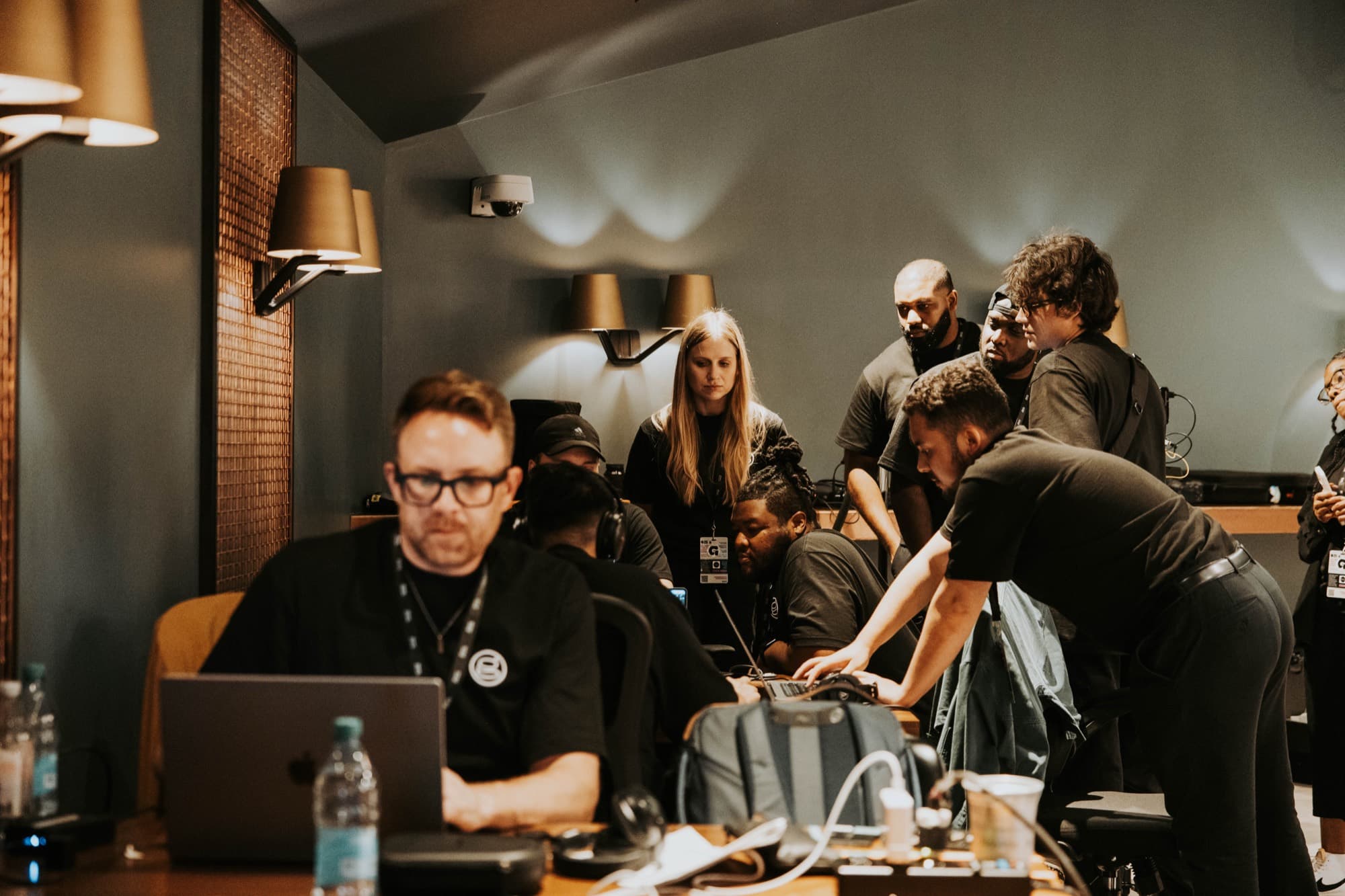 The Griffith Media team working together in the green-room edit bay